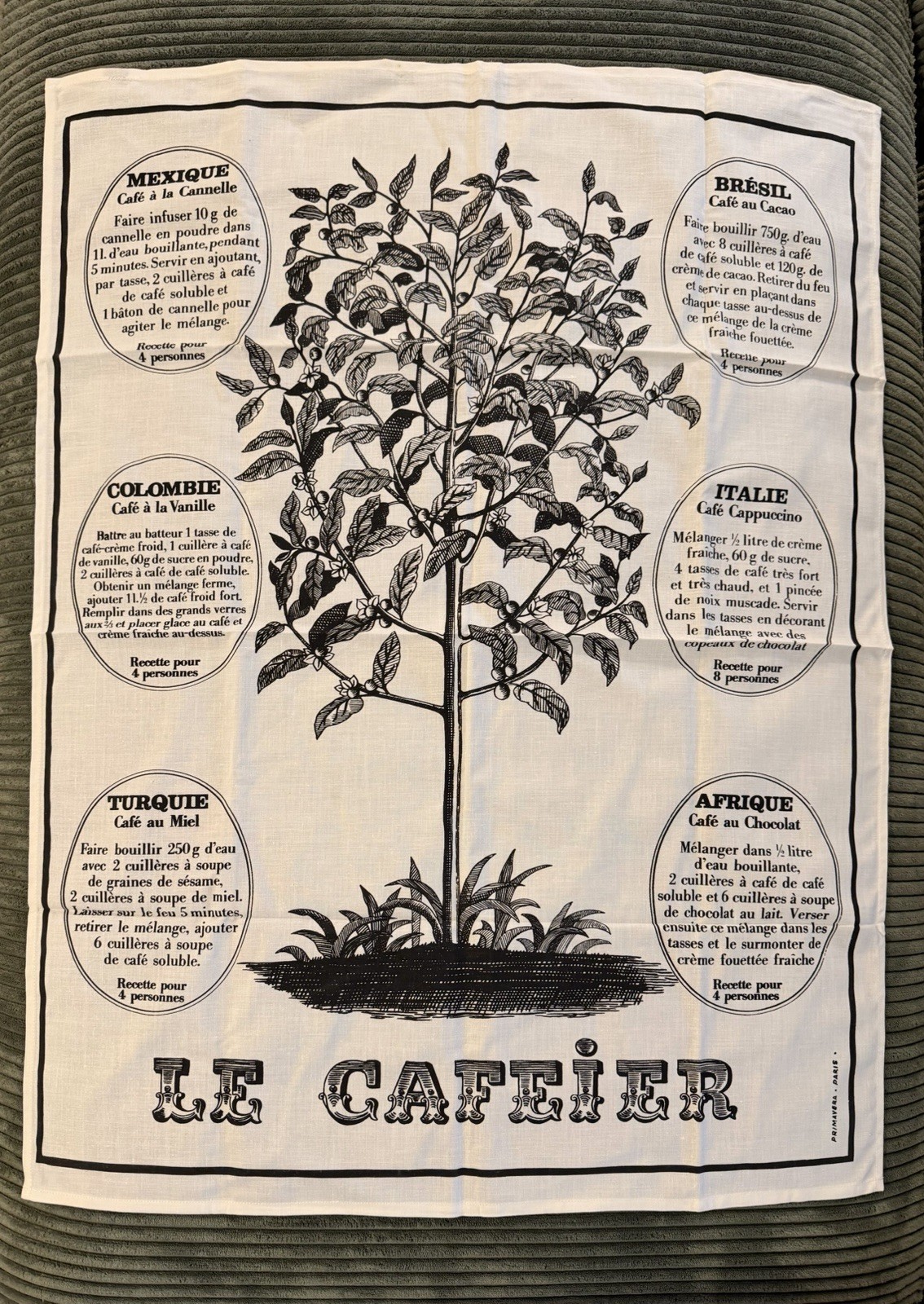 Vintage PRIMAVERA Paris Tea Towel French Coffee Of The World Botany 1970s 31x24” Vintage PRIMAVERA Paris Tea Towel French Coffee Of The World Botany 1970s 31x24”