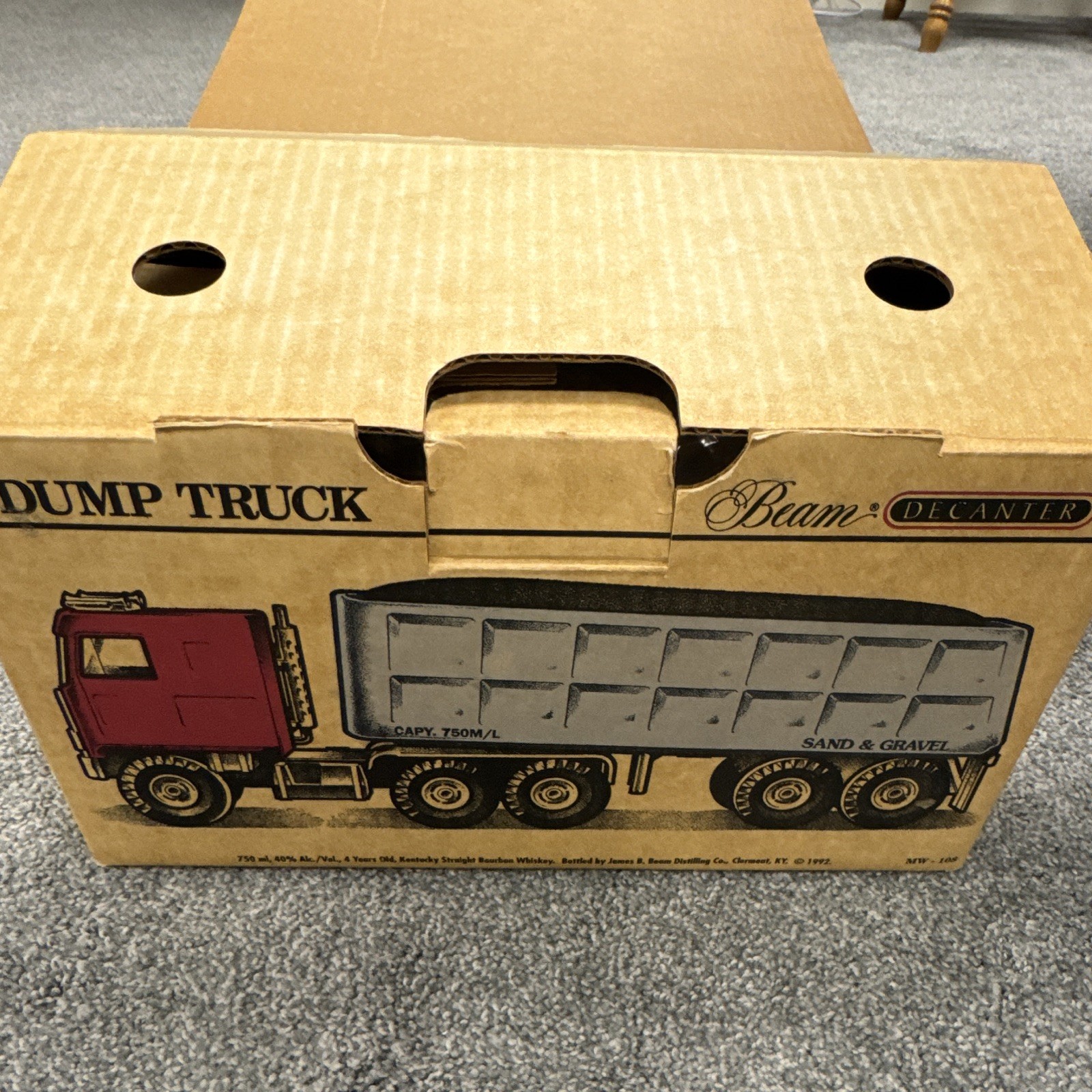 Jim Beam 1972 Dump Truck Sand & Gravel Decanter w/ Box Red/Gray/Beige