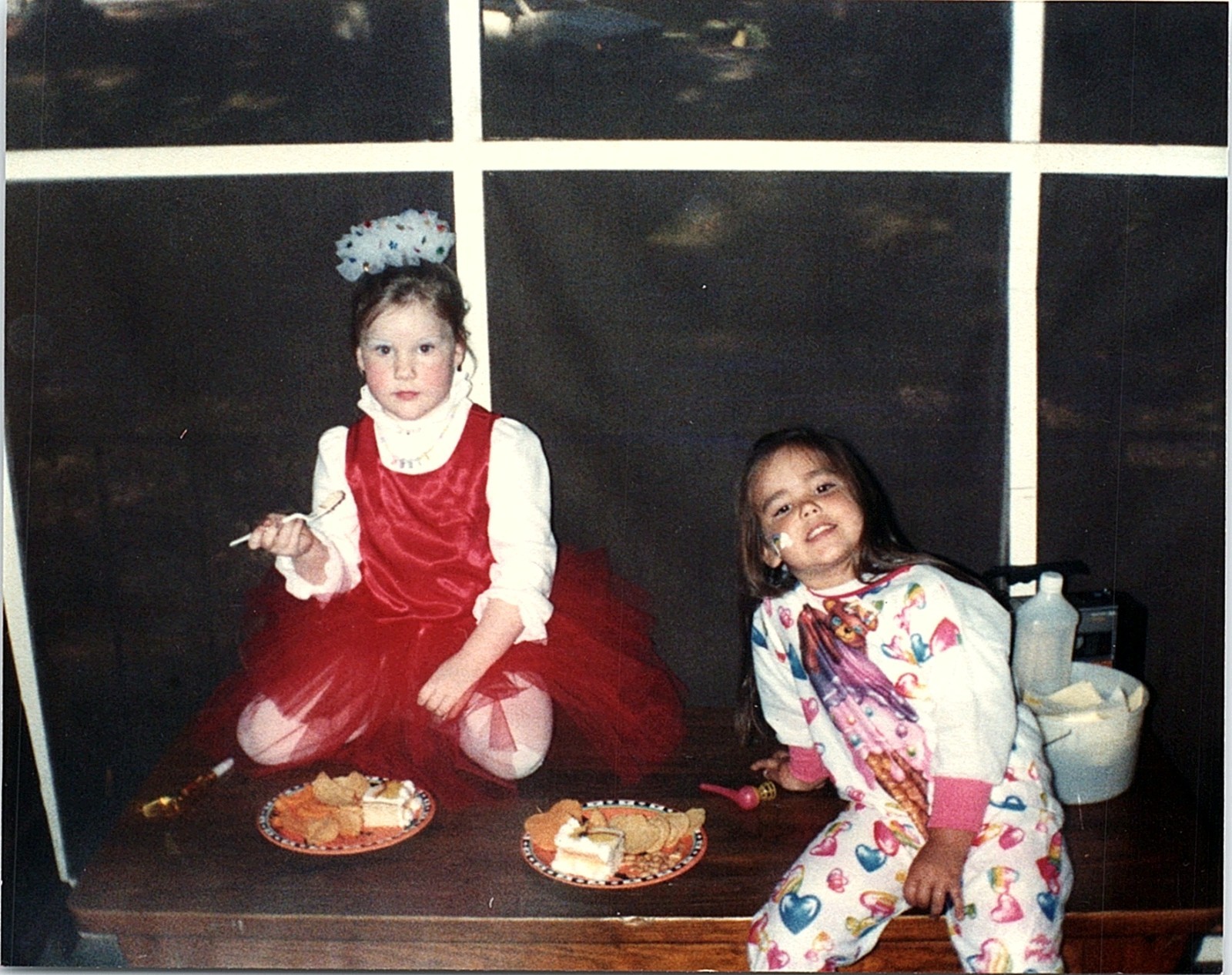 Vtg 1990s Found Photo Birthday Party Girls Eating Cake Snapshot