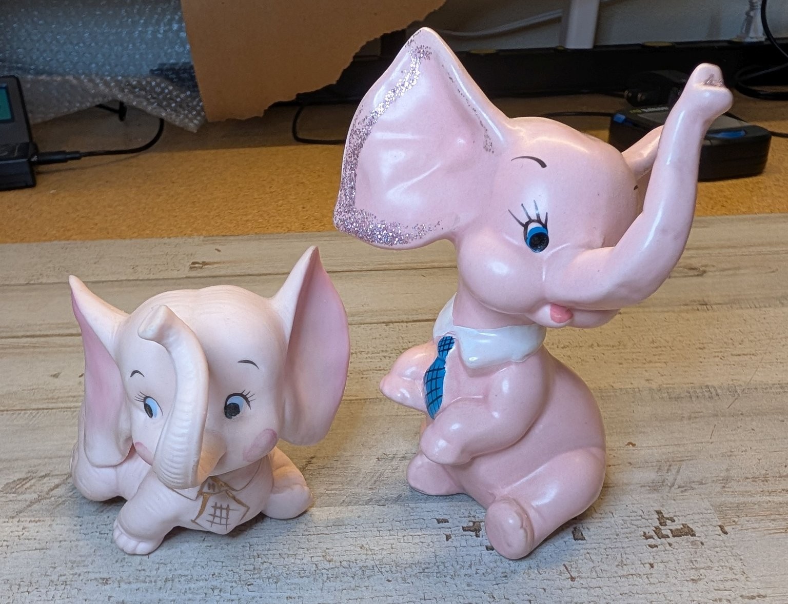 2 Vintage MCM Anthropomorphic Pink Elephant Figurines Centennial Kelvin's Japan