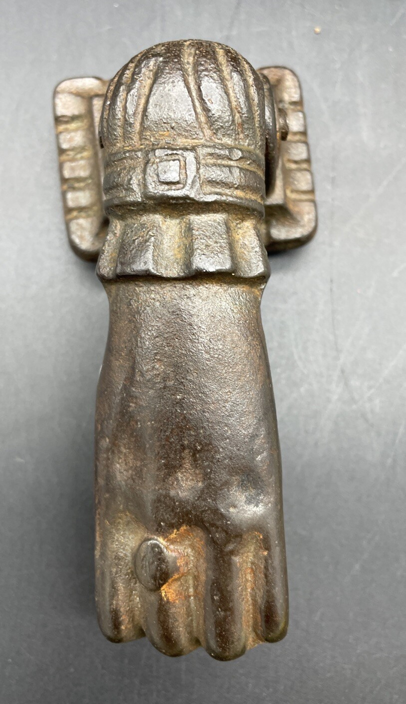 Antique Victorian hand with ring cast iron door knocker Old Architectural