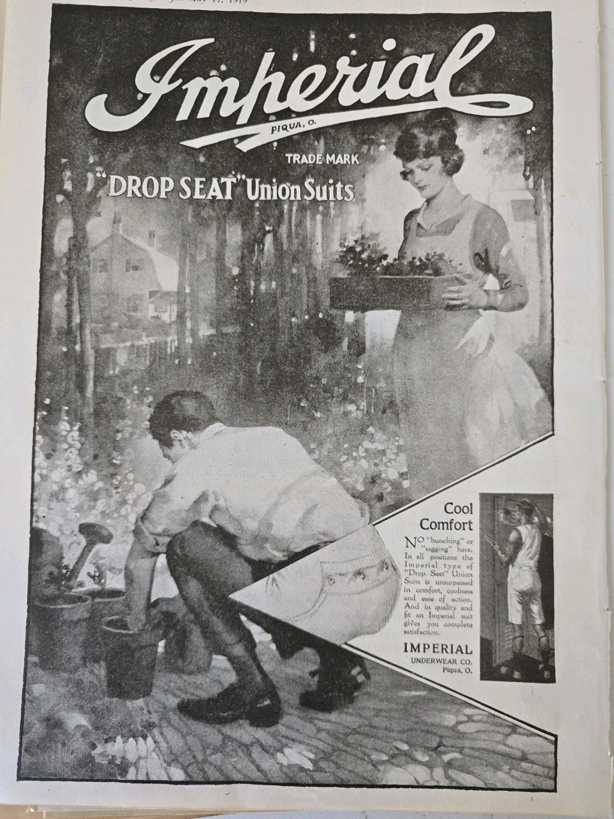 1919 Men\'s Imperial Underwear Drop Seat Union Suits Vintage Fashion Ad 