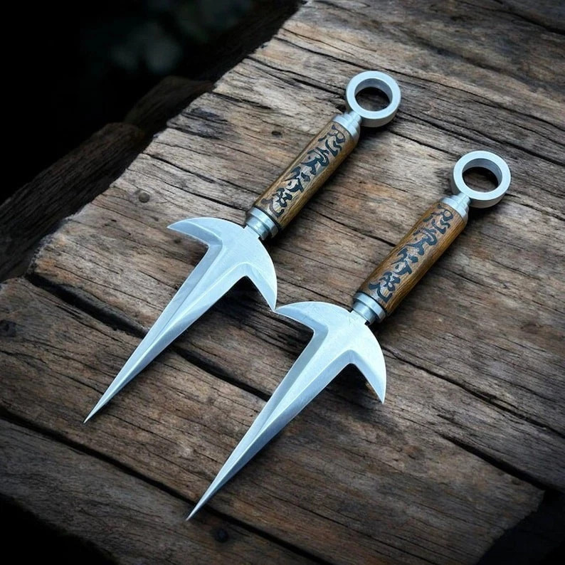 2 Pcs Handmade Minato Kunai Replica Knives Engraved Wood Handle | Anime Knife |