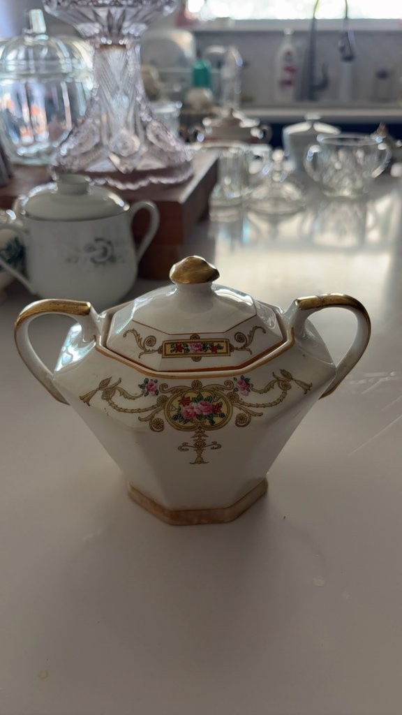 Vintage French Limoges Porcelain Sugar Bowl with Lid