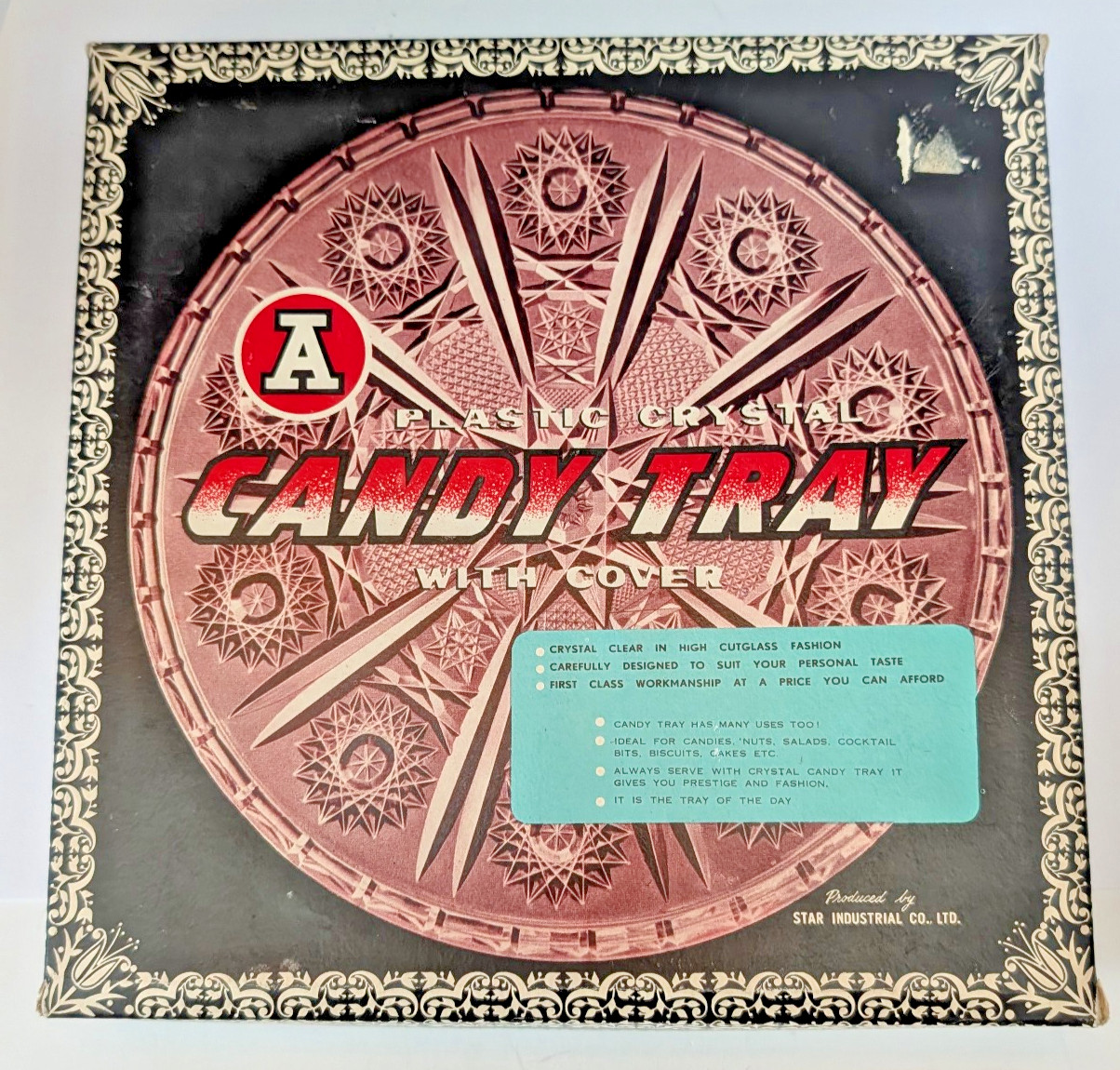 Vintage Brand A Plastic Crystal Candy Tray Cover Lid Star Industrial Co Box