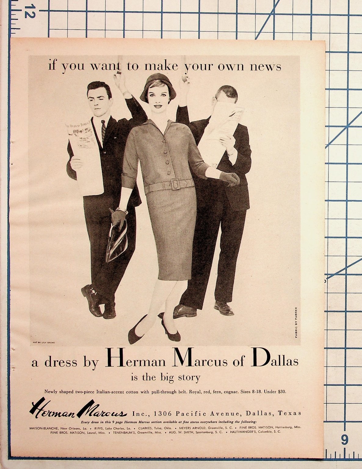 1958 Herman Marcus Dallas Dress Magazine Print Ad Vintage Fashion Ephemera 1958 Herman Marcus Dallas Dress Magazine Print Ad Vintage Fashion Ephemera