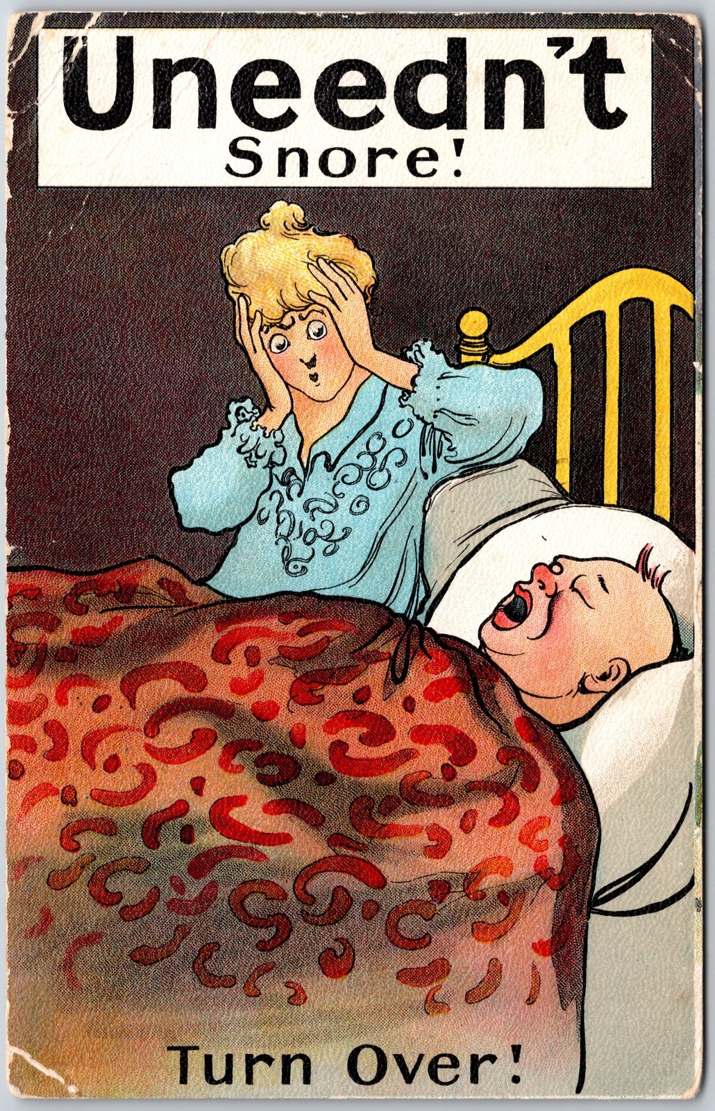 Uneedn't Snore Wife Angry With His Husband Snoring Comic Postcard Uneedn't Snore Wife Angry With His Husband Snoring Comic Postcard