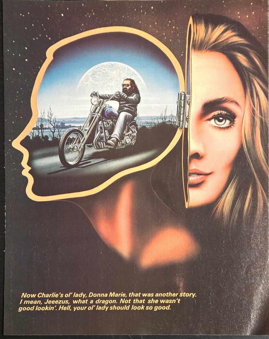David Mann 1979 Easyriders Article Illustration - Where's Charlie? Vintage Biker