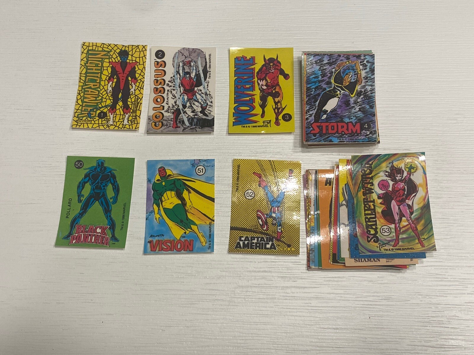 1986 Marvel Universe Sticker Set of 77 Ironman Hulk Hawkeye 1986 Marvel Universe Sticker Set of 77 Ironman Hulk Hawkeye