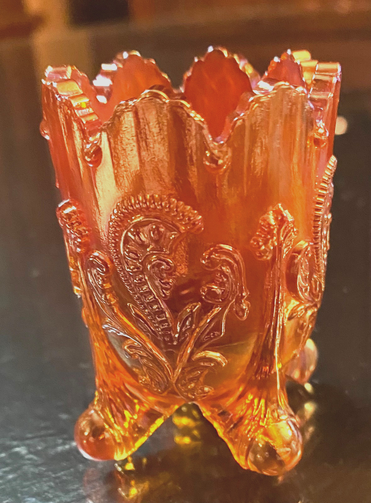 Northwoods Marigold Carnival Glass Toothpick Holder