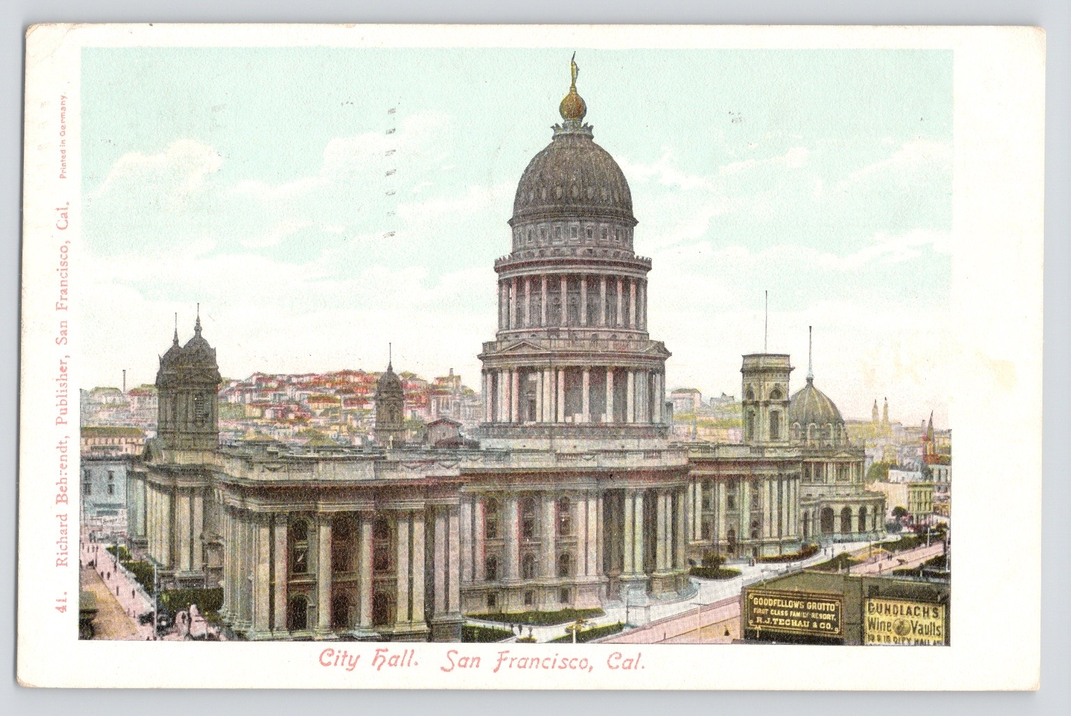 Vintage 1908 San Francisco City Hall Postcard Richard Behrendt Oakland Postmark Vintage 1908 San Francisco City Hall Postcard Richard Behrendt Oakland Postmark