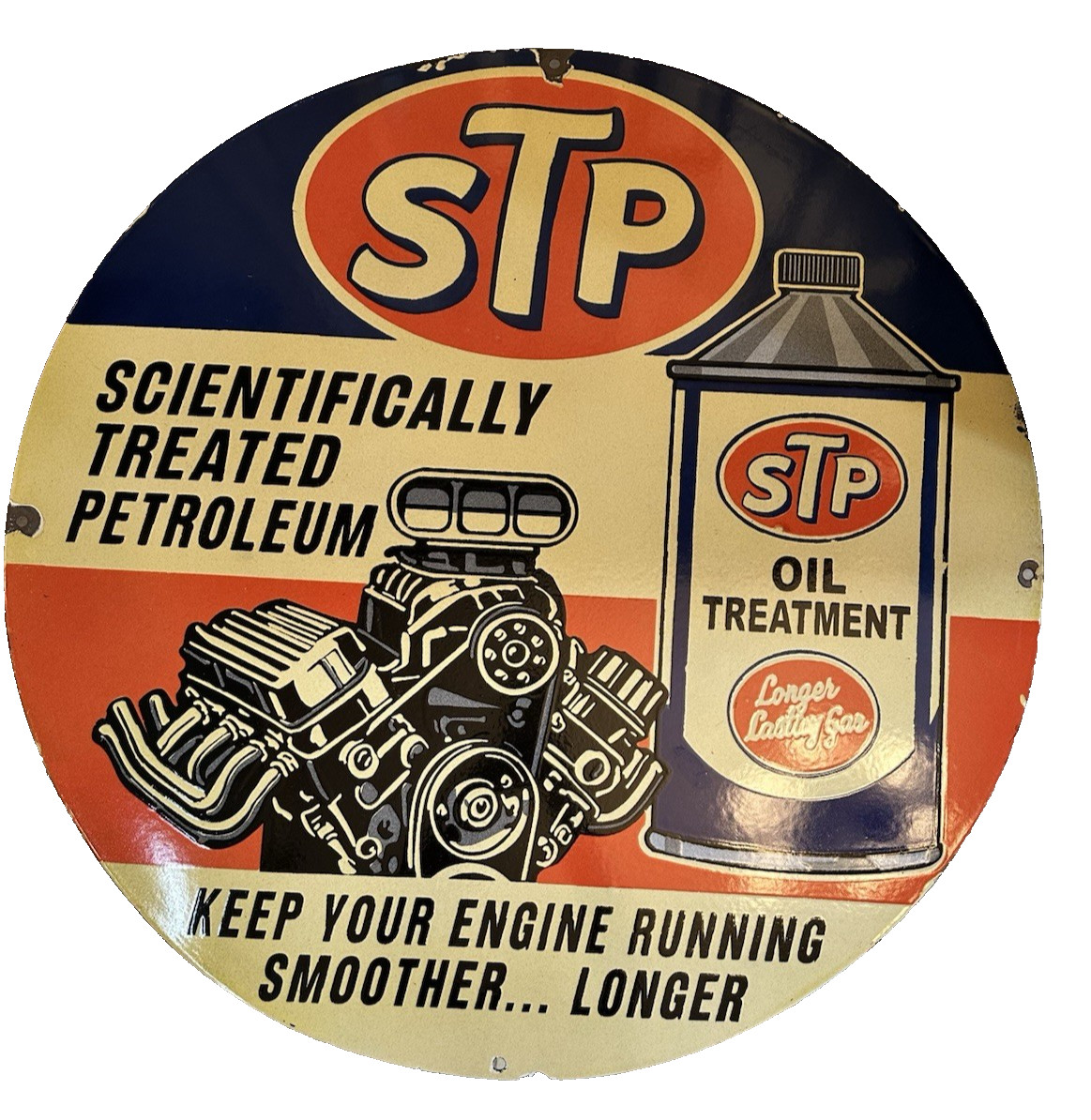STP Oil Treatment Porcelain Enamel Keep Your Engine Running Smoother Longer Sign STP Oil Treatment Porcelain Enamel Keep Your Engine Running Smoother Longer Sign