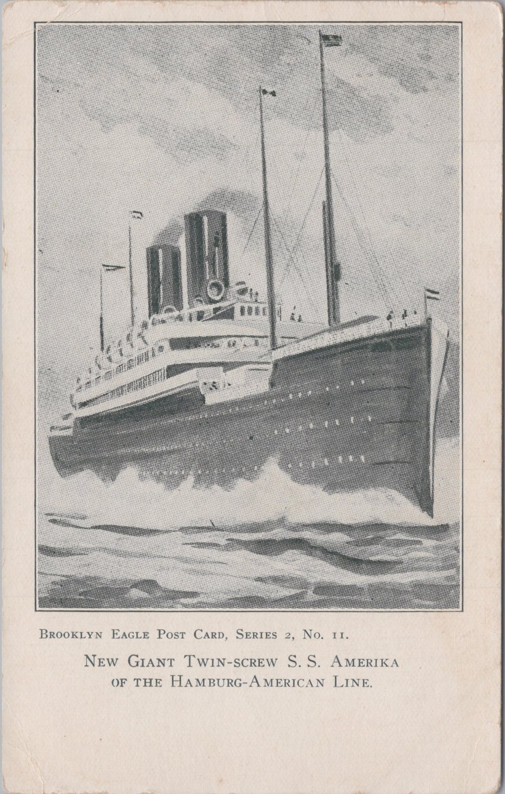 SS Amerika Hamburg American Line Twin Screw Ship Brooklyn Eagle 1900s Postcard