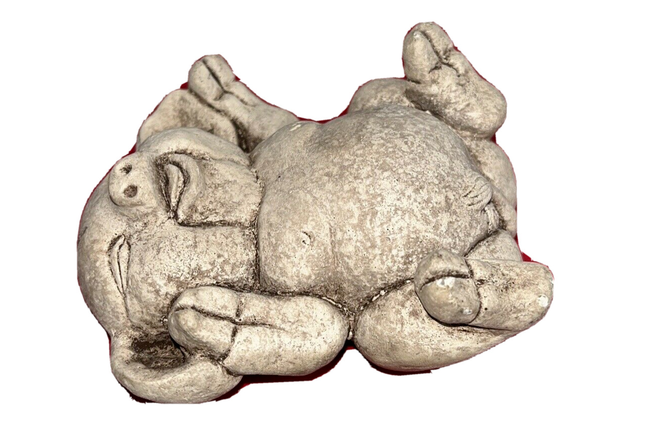 Laughing Pig Figurine Laying Down Concrete  Winking Piggy So Cute