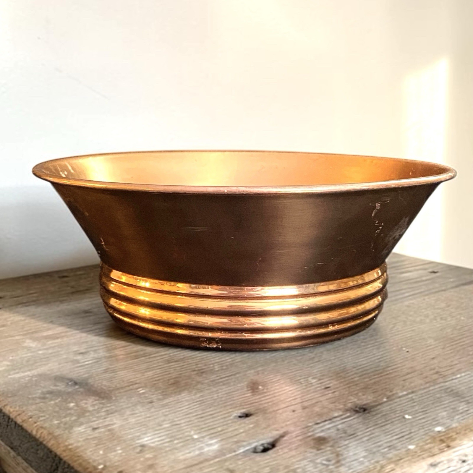 Vintage Solid Copper Pedestal Bowl Footed Coppercraft Decorative Centerpiece 7”d