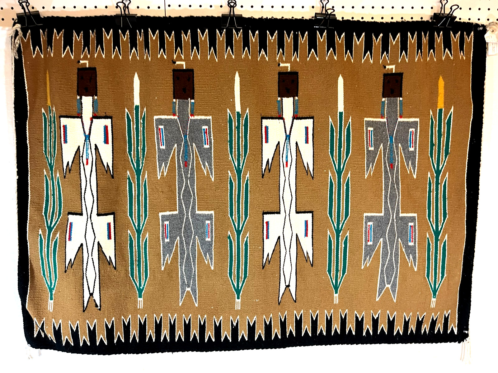 Vintage Navajo Indian Yei Figures & Cornstalk Weaving/ Rug, Red Rock AZ, c 1970s