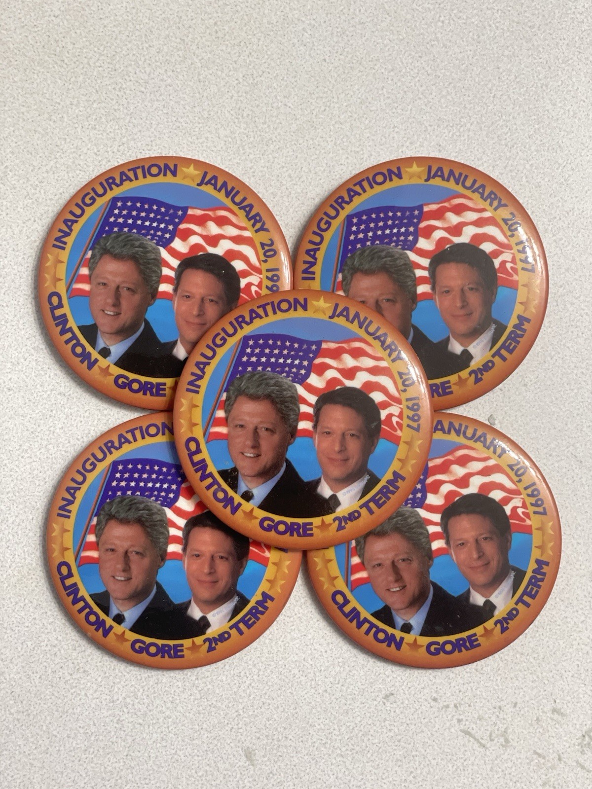 Lot Of 5 Vintage Democratic Clinton/Gore Vintage 3”  Pins