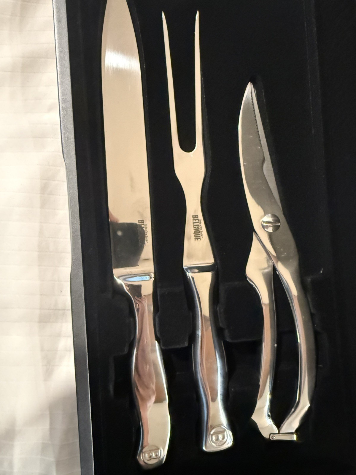 Belgique Tools of the Trade~ 3 Pc. Stainless Steel Carving Set in Storage Case Belgique Tools of the Trade~ 3 Pc. Stainless Steel Carving Set in Storage Case