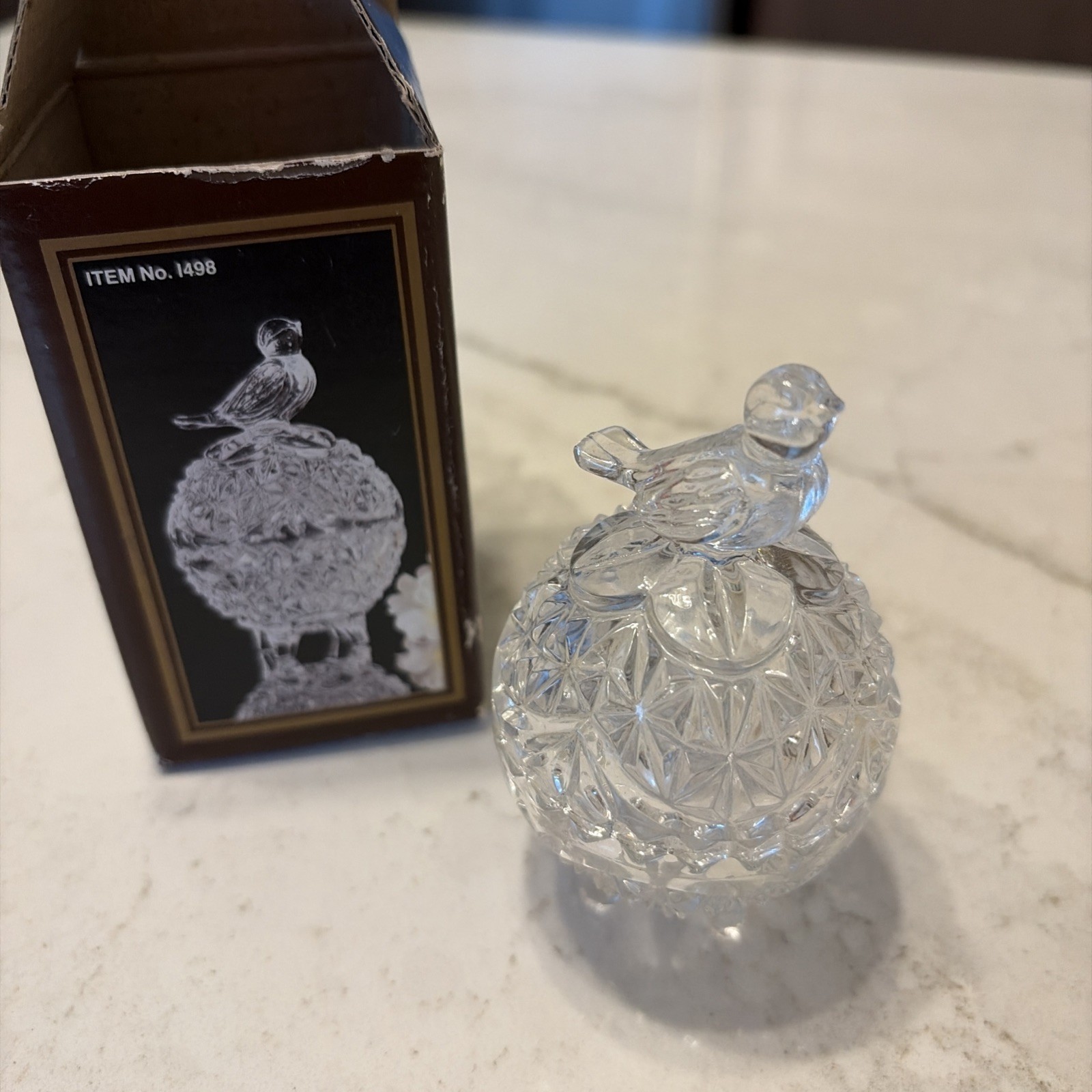 VINTAGE HOFBAUER GLASS Trinket Box w/Bird. / Small 3