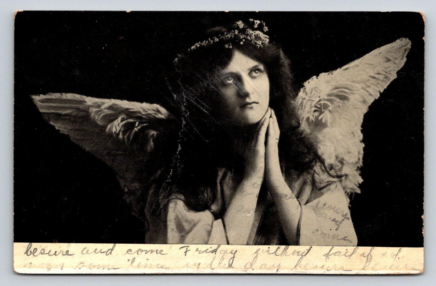 Antique 1907 Real Photo Postcard Guardian Angel Praying RPPC Minerva NY Postmark Antique 1907 Real Photo Postcard Guardian Angel Praying RPPC Minerva NY Postmark