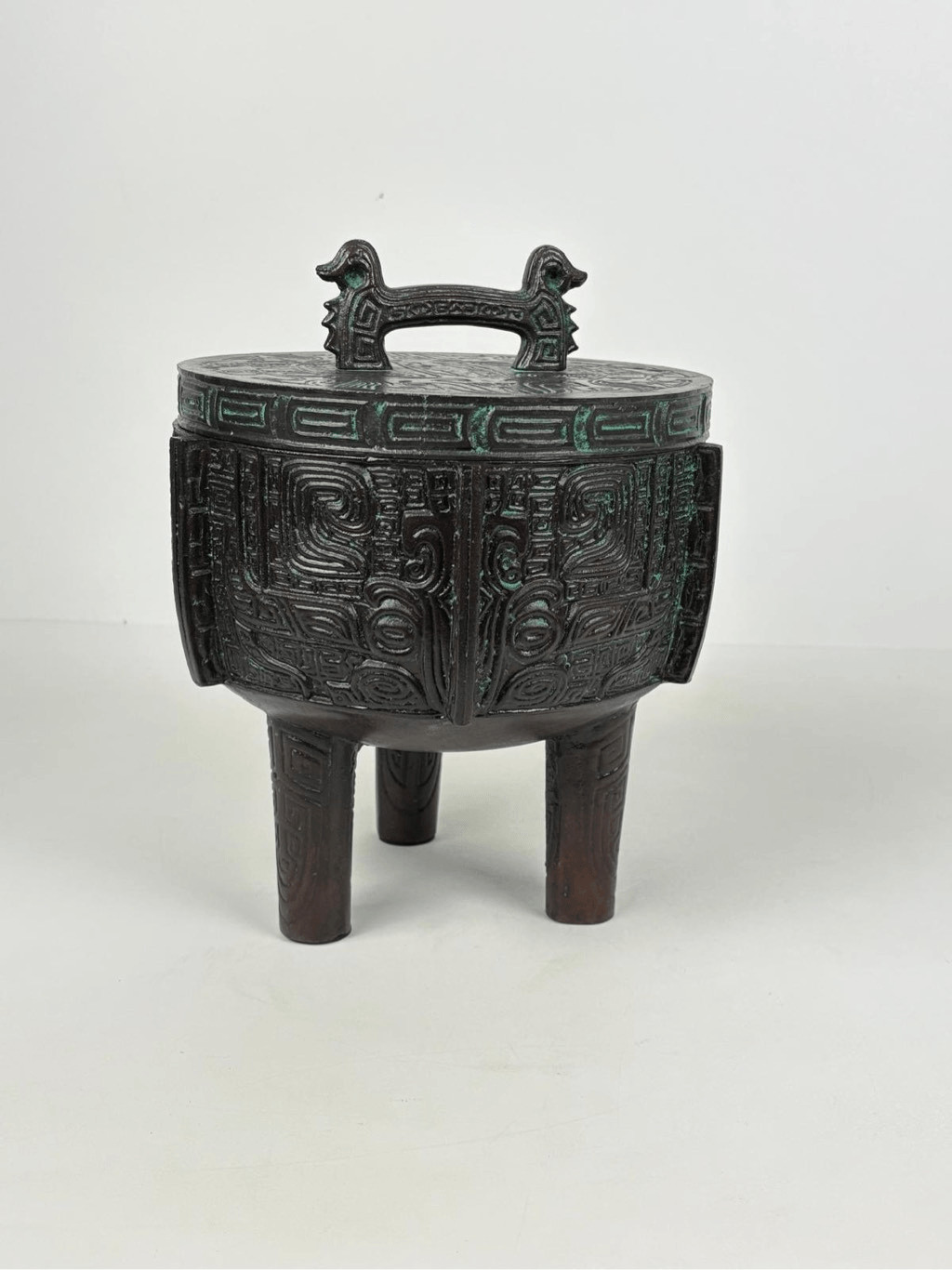 Vintage James Mont Style Bronze Ice Bucket Midcentury Asian Aztec Taiwan Patina
