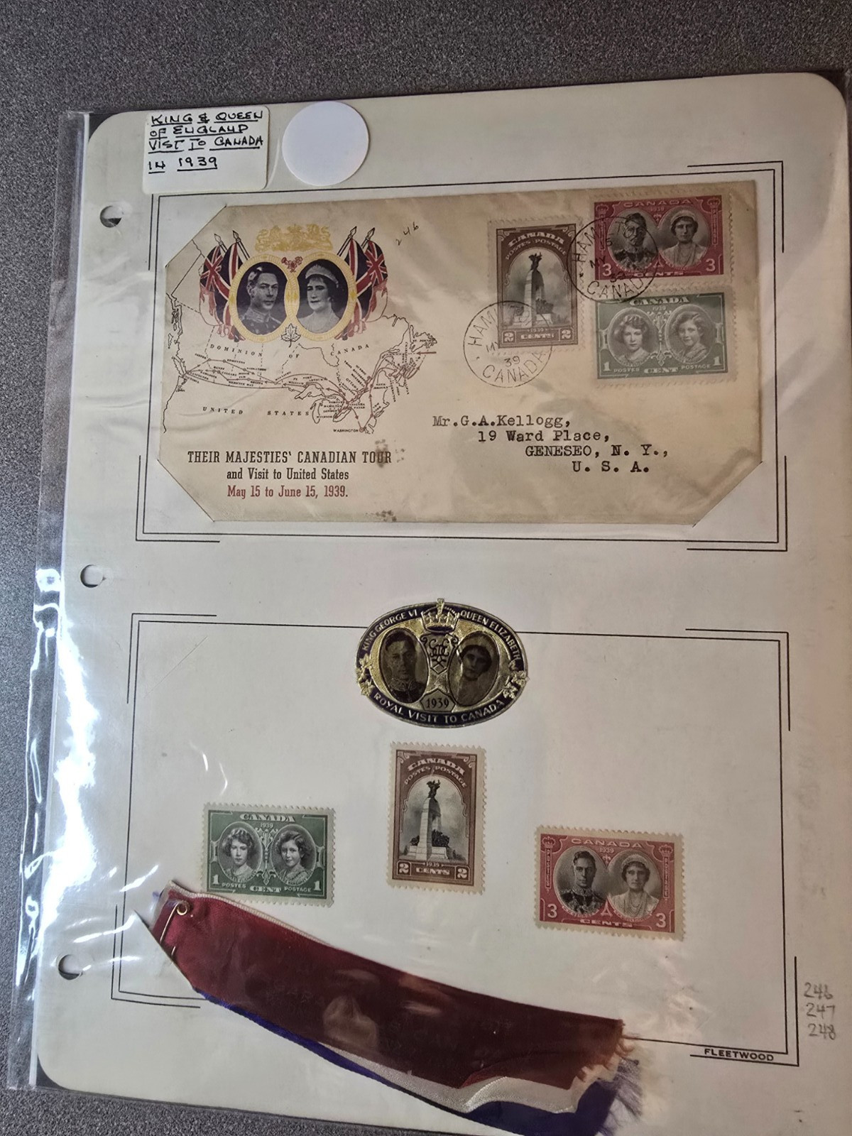 vintage 1939 Canadian Royal Visit philatelic album page featuring commemorative vintage 1939 Canadian Royal Visit philatelic album page featuring commemorative