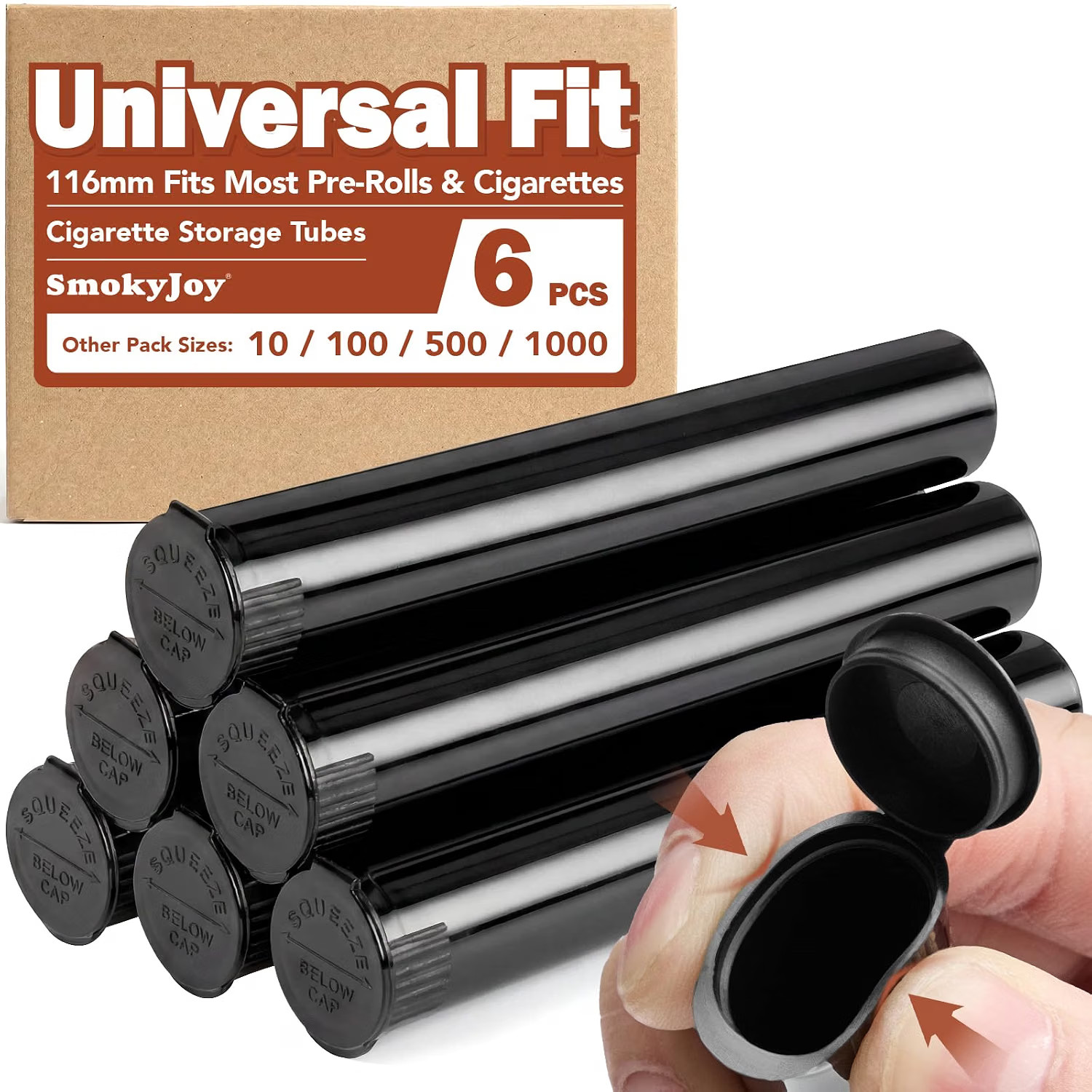 6 Pack Smell Proof Cigarette Holder Cases, King Size Pre Roll Tubes | 116mm Blac 6 Pack Smell Proof Cigarette Holder Cases, King Size Pre Roll Tubes | 116mm Blac