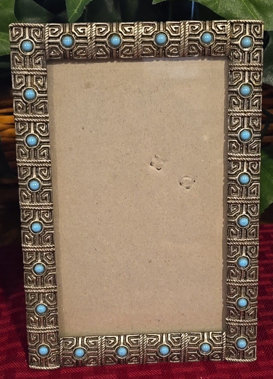 Vintage Turquoise Cab Southwest Neo Classical Style Scroll Rope Picture Frame