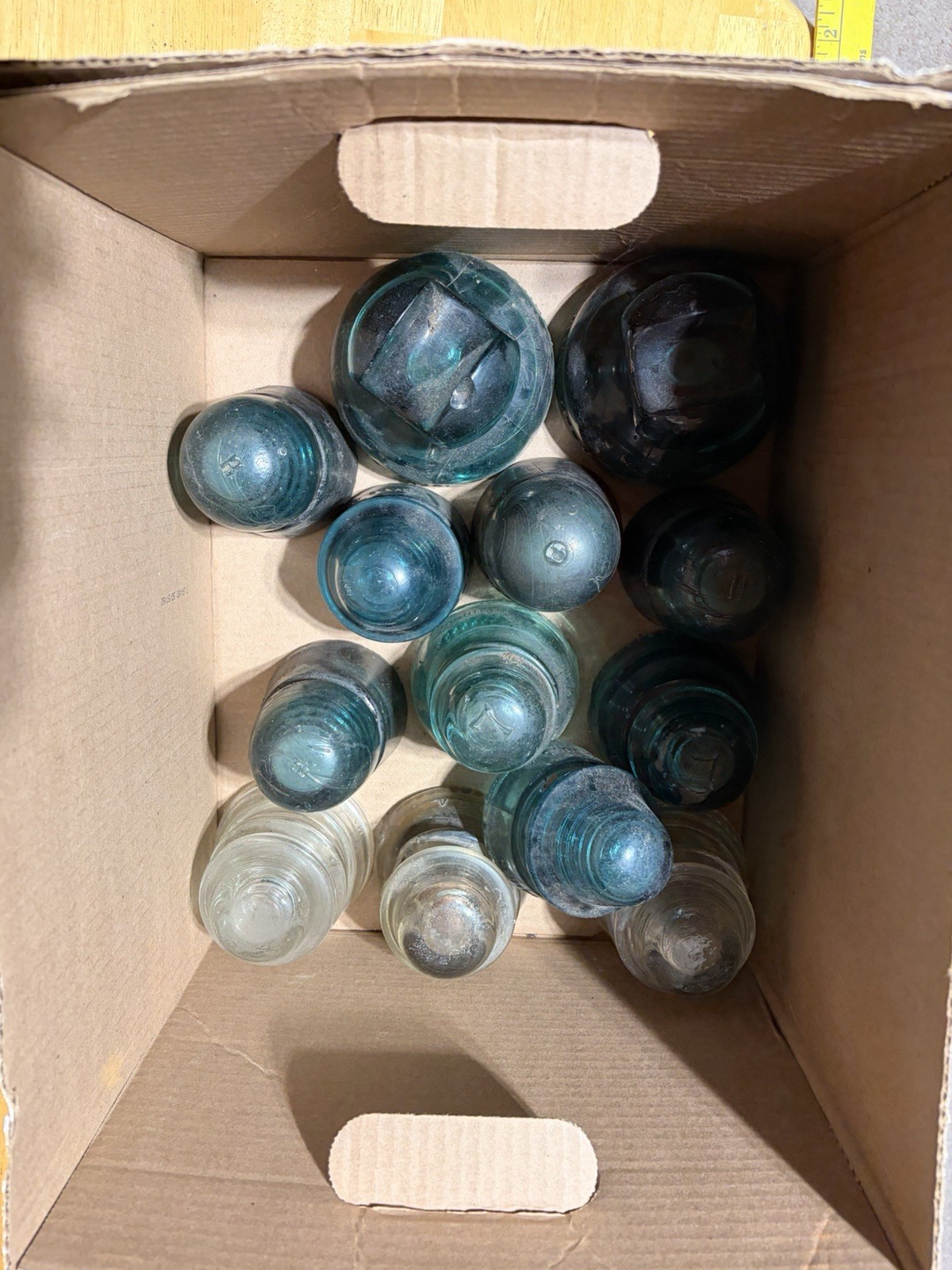 Lot of 13 Vintage Glass Insulators Aqua Clear Antique Telegraph Telephone Pole