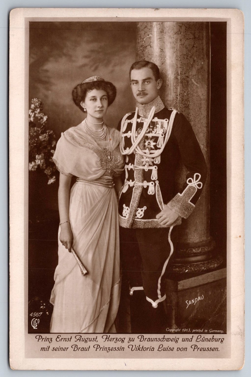 1913 Prince Ernst August & Princess Viktoria Luise Wedding Sepia Postcard 1913 Prince Ernst August & Princess Viktoria Luise Wedding Sepia Postcard