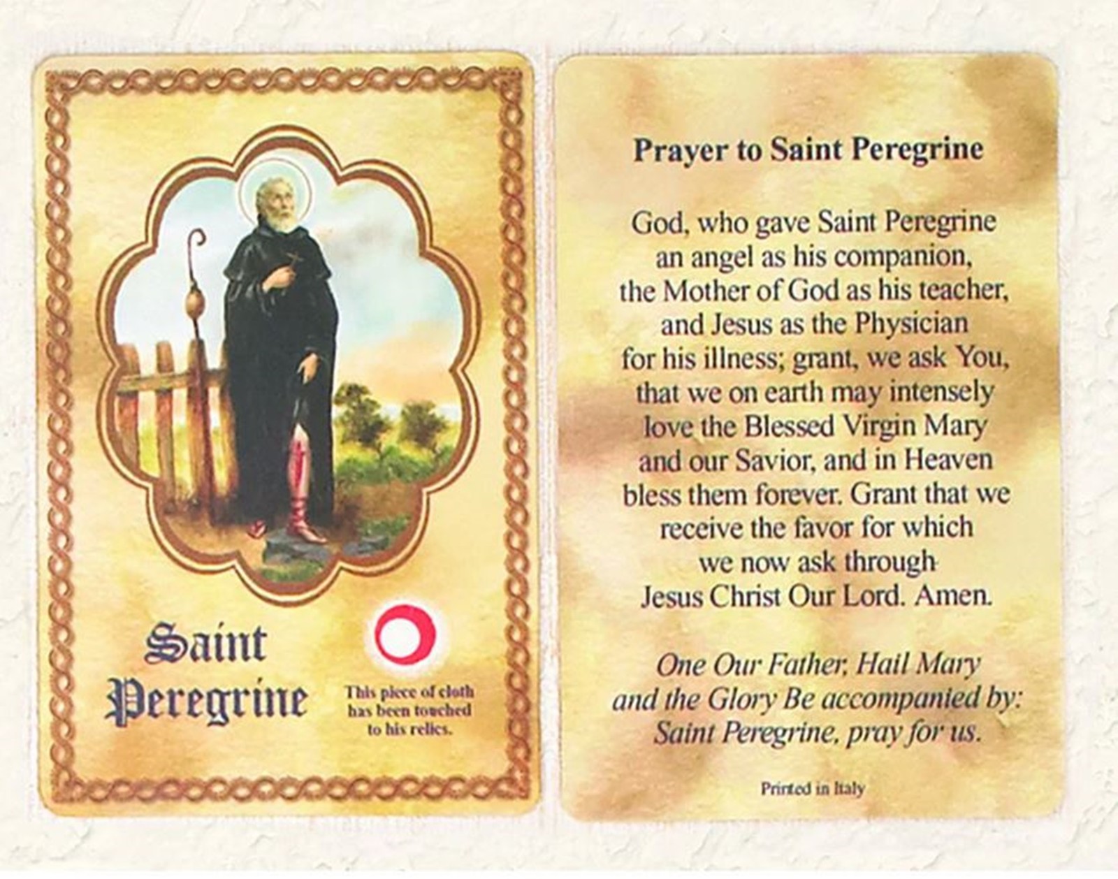 St Peregrine Prayer Card w Third Class Relic Italian Holy Card