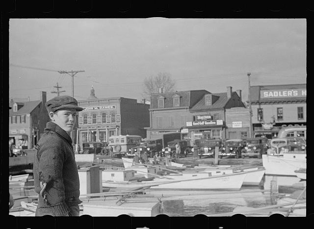 Photo:Annapolis Maryland 1937 Men at Wharves Harbor Boats Cars Dockside