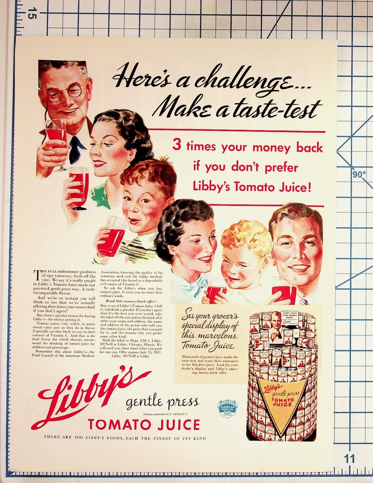 1937 Libby's Tomato Juice Vintage Print Ad Family Taste-Test Money Back Offer 1937 Libby's Tomato Juice Vintage Print Ad Family Taste-Test Money Back Offer