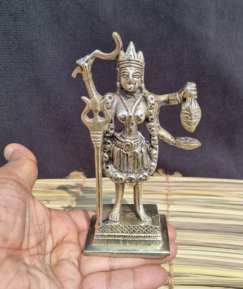 Brass Kali Mata Statue Mahakali Goddess Kalika Maa Idol Religious Decor 5.5 Inch