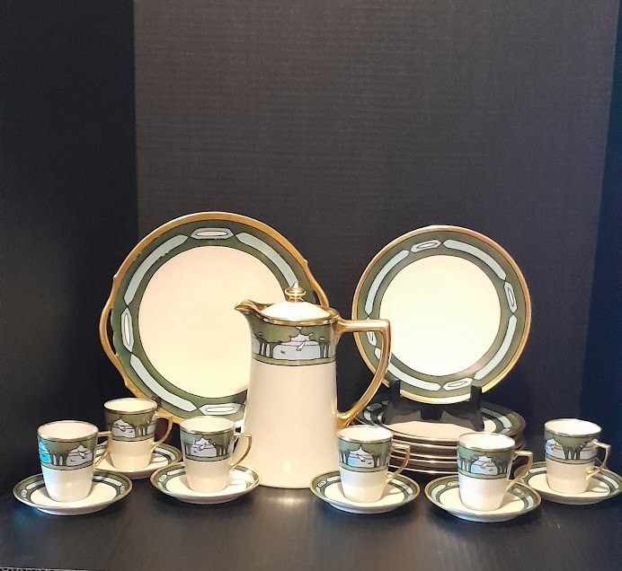 Antique 21 Piece Serves 6 French Limoges/Bavaria Hand Painted & Signed Tea Set