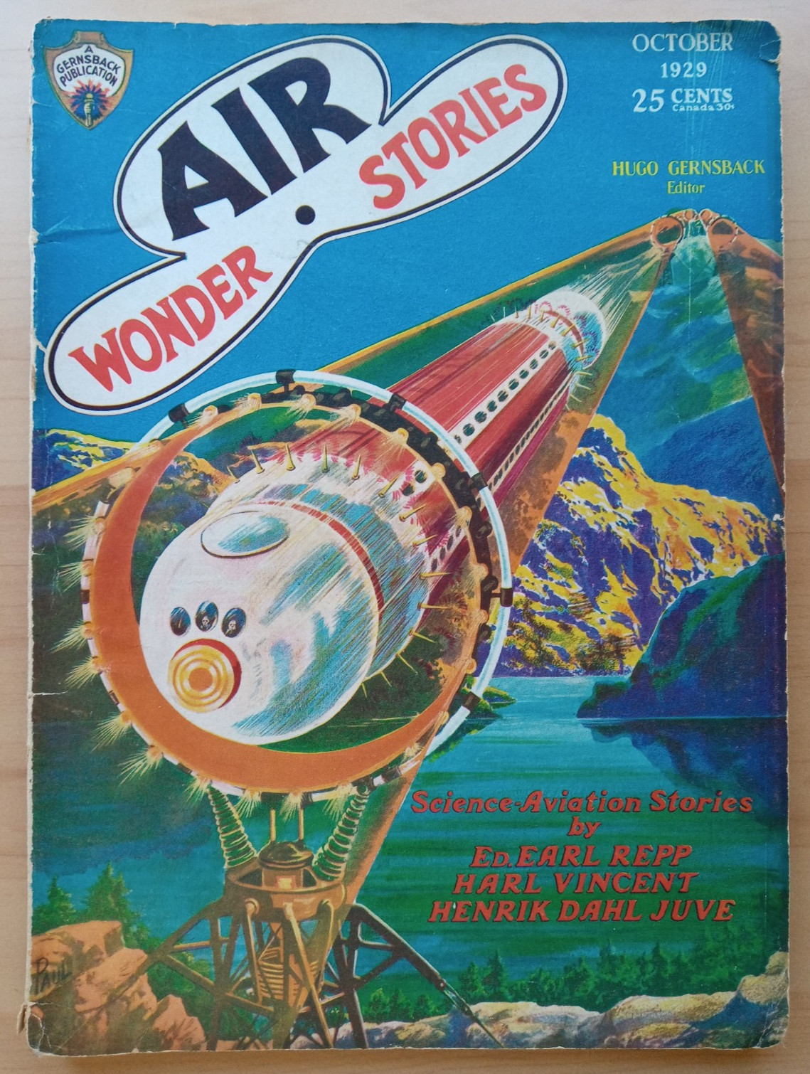 Air Wonder Stories Pulp V1 #4 October 1929 (Gernsback) Frank R. Paul cover + art