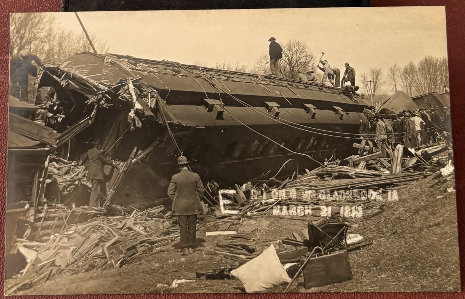 3-21-1910 Gladbrook Iowa, Wreck Train, Tama County, RPPC Real Photo Postcard
