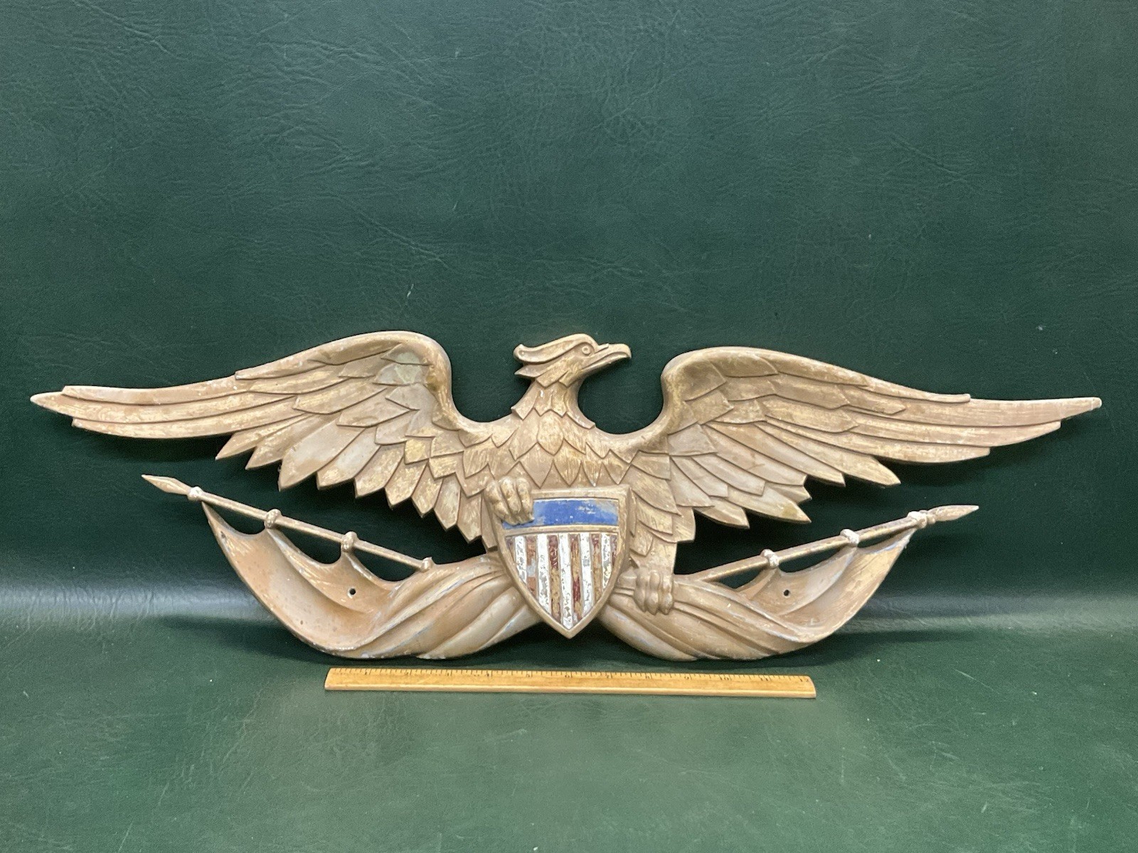 Sexton USA Cast Aluminum Bald Eagle & Shield Wall Plaque 27” Wing Span