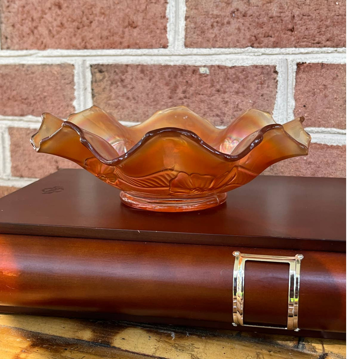 Antique Dugan Diamond Pink Stretch Apple Blossom Carnival Glass Bowl 8\