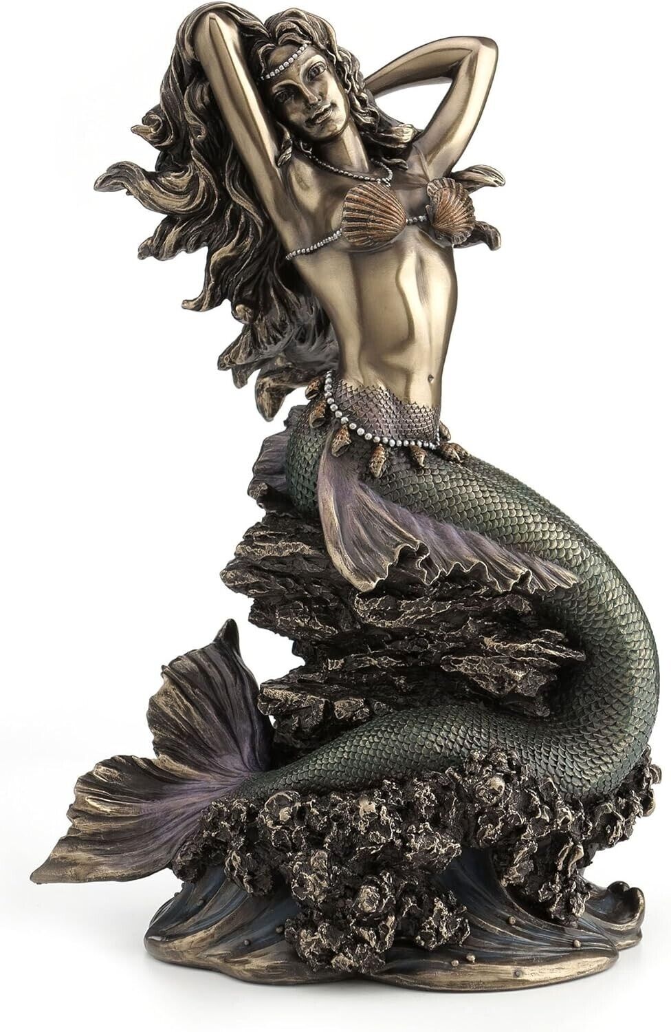 Large Beautiful Mermaid Sitting on Rock Statue Sculpture Figurine