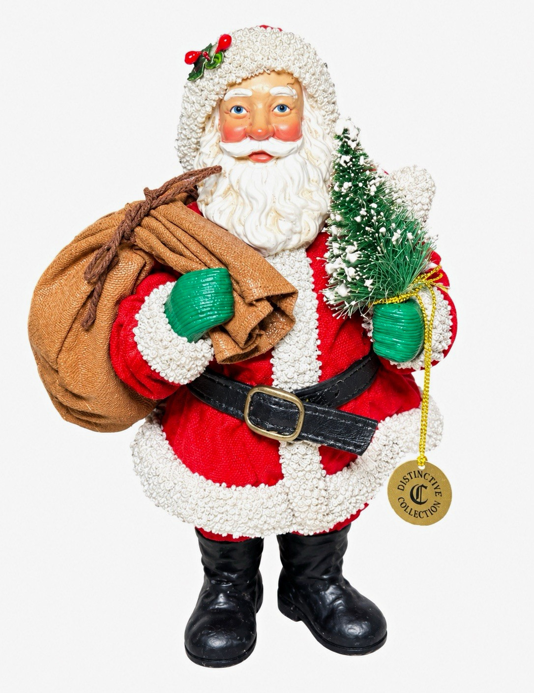 Santa Claus Figurine w/ Sack & Mini Tree, Distinctive Collection, Painted Santa Claus Figurine w/ Sack & Mini Tree, Distinctive Collection, Painted