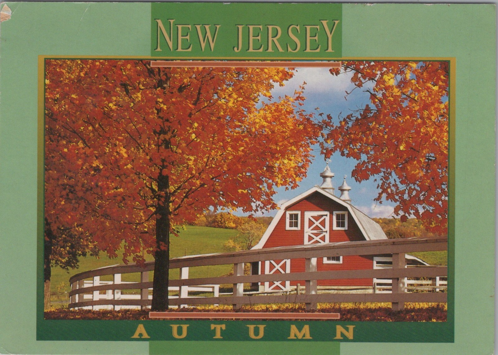 Hainesville New Jersey Postcard Autumn Red Barn Country Scene Fall Foliage