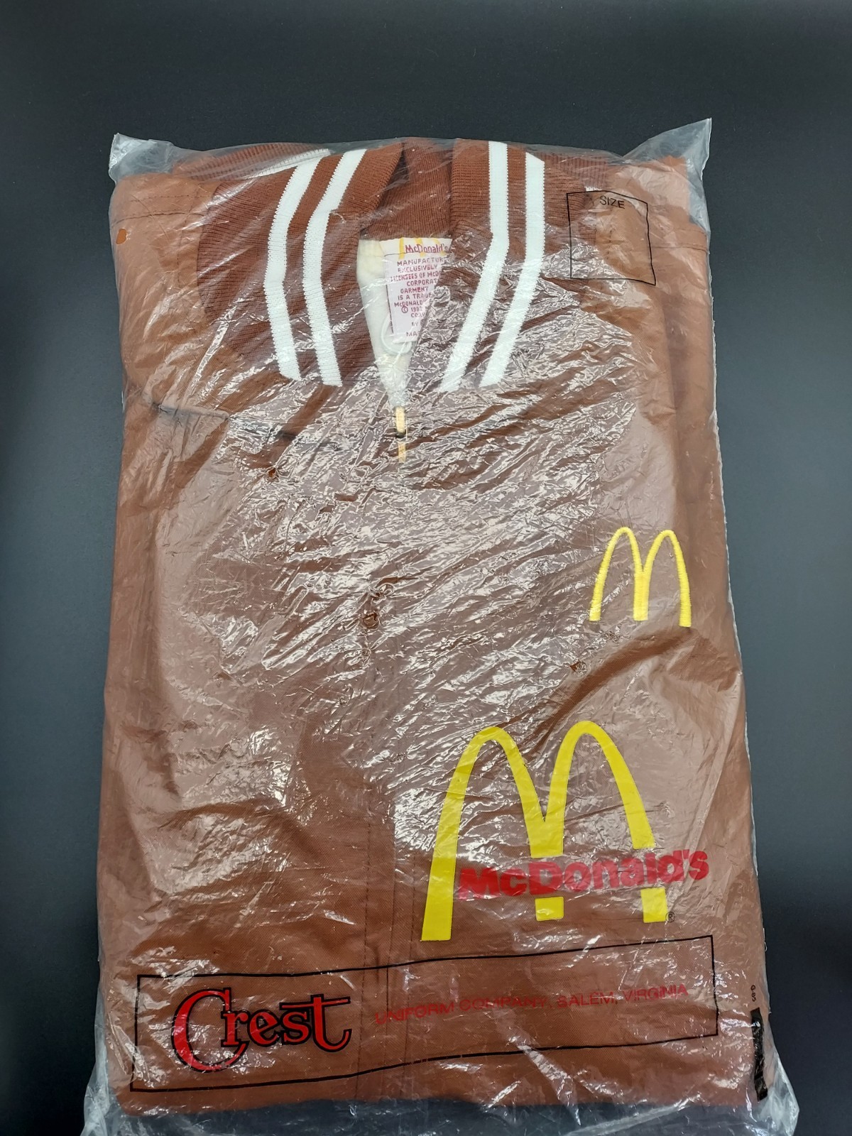 Original Package 1983 Crest McDonald\'s Employee Jacket Brown Vintage New Size M