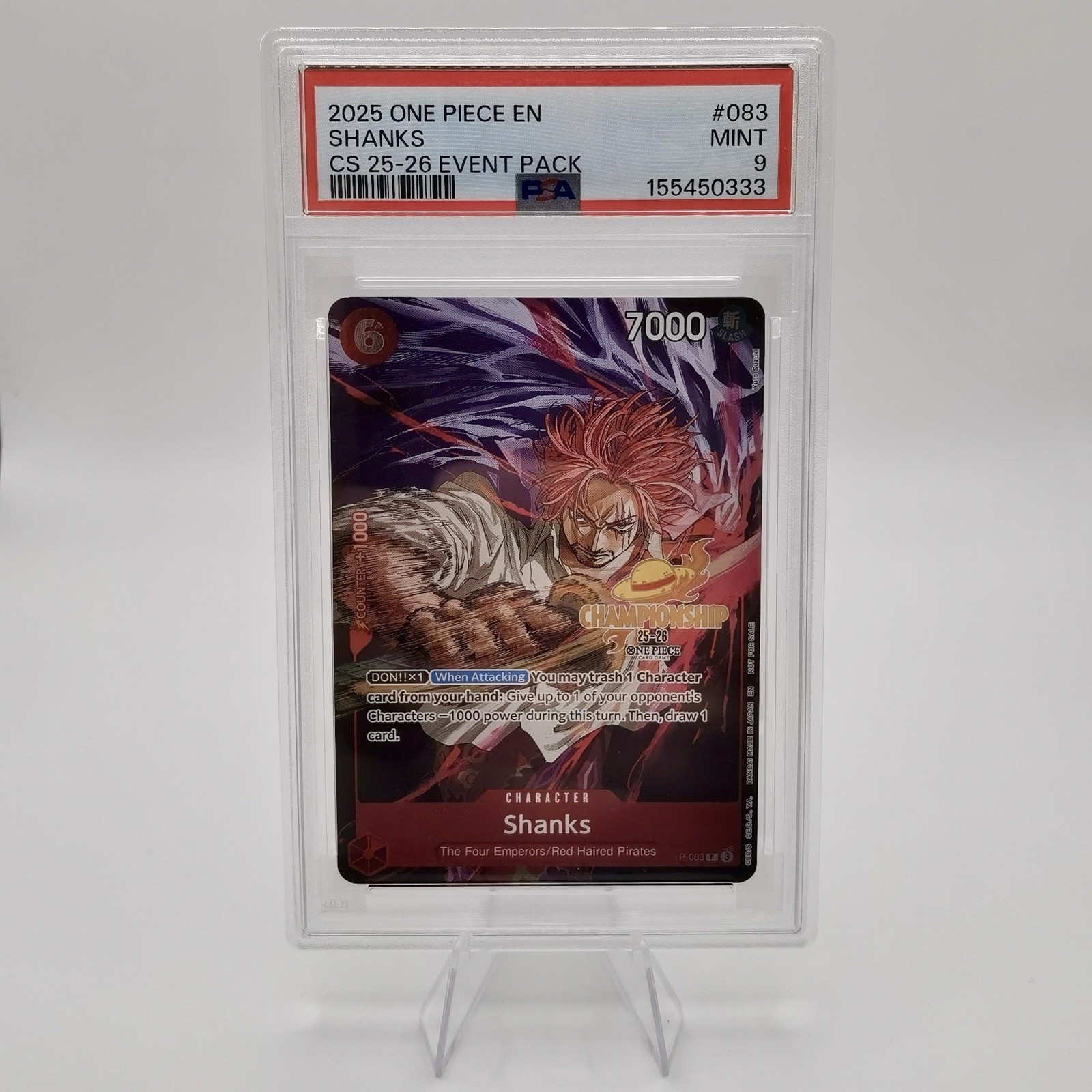 2025 ONE PIECE CHAMPIONSHIP 2025-26 EVENT PACK #083 SHANKS PSA 9 2025 ONE PIECE CHAMPIONSHIP 2025-26 EVENT PACK #083 SHANKS PSA 9