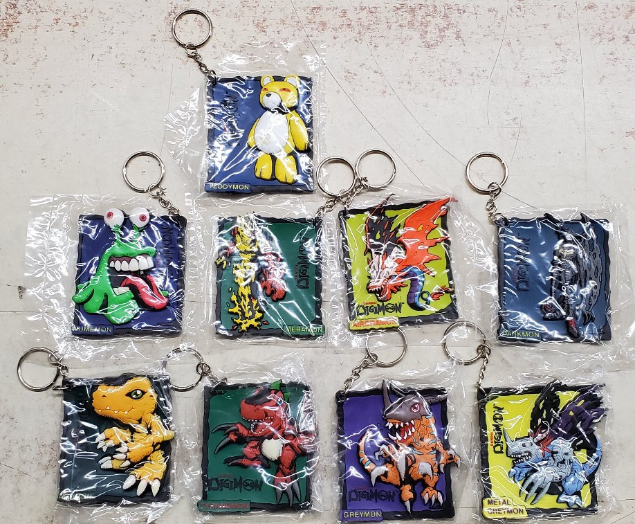 Vintage 1990s Digimon Keychain Set of 9 Soft Vinyl Magnetic Keychains NIP