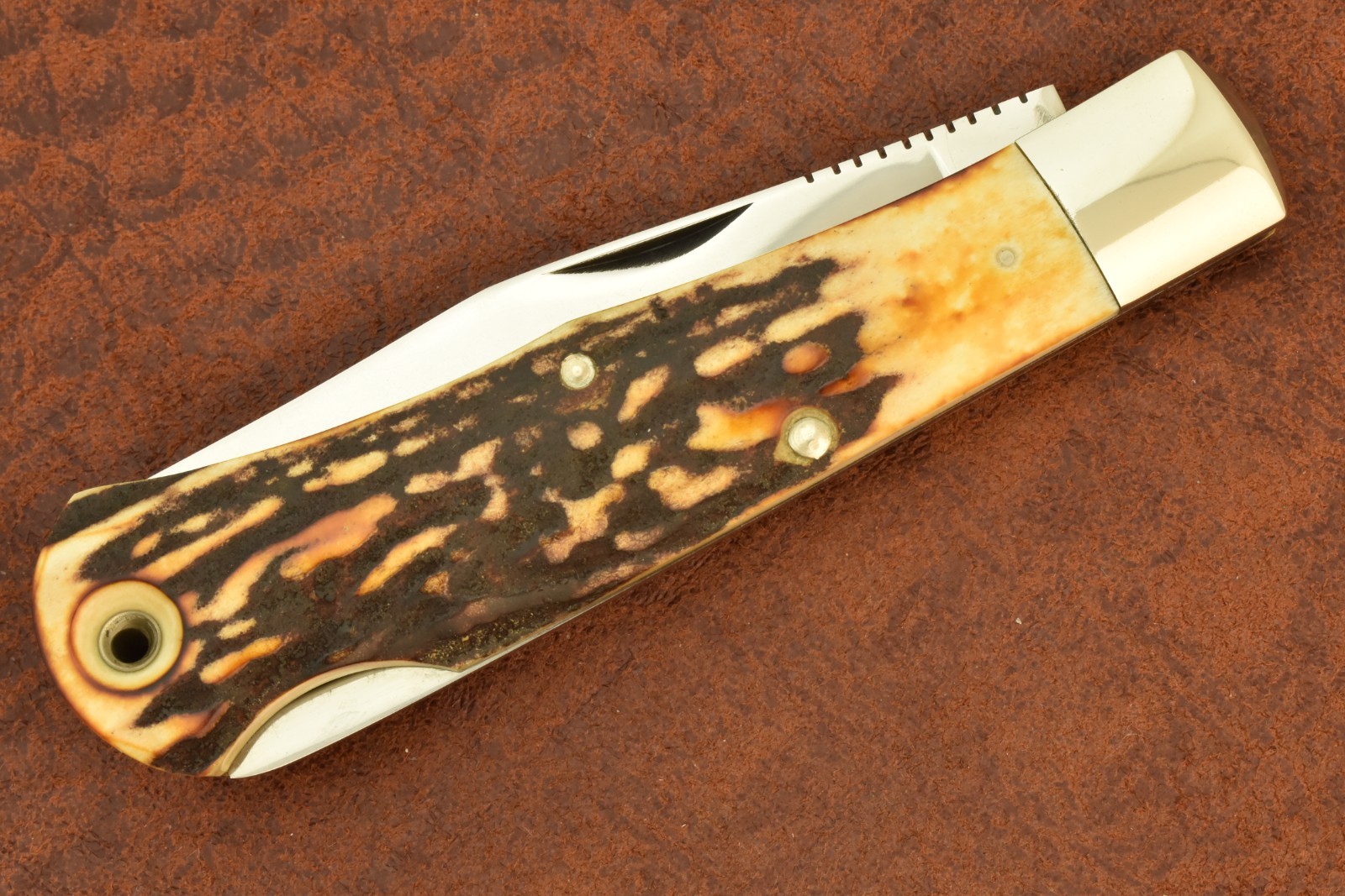 VINATGE AURUM USA HARLEY DAVIDSON AWESOME STAG HUGE BULLET TRAPPER KNIFE (36383)
