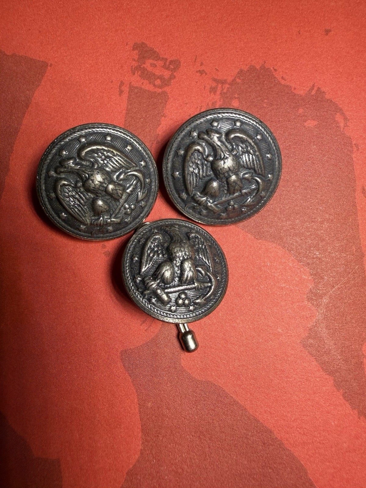3 VTG Metal US NAVYEagle Anchor Buttons Silver Tone Uniform W.B. CO. 