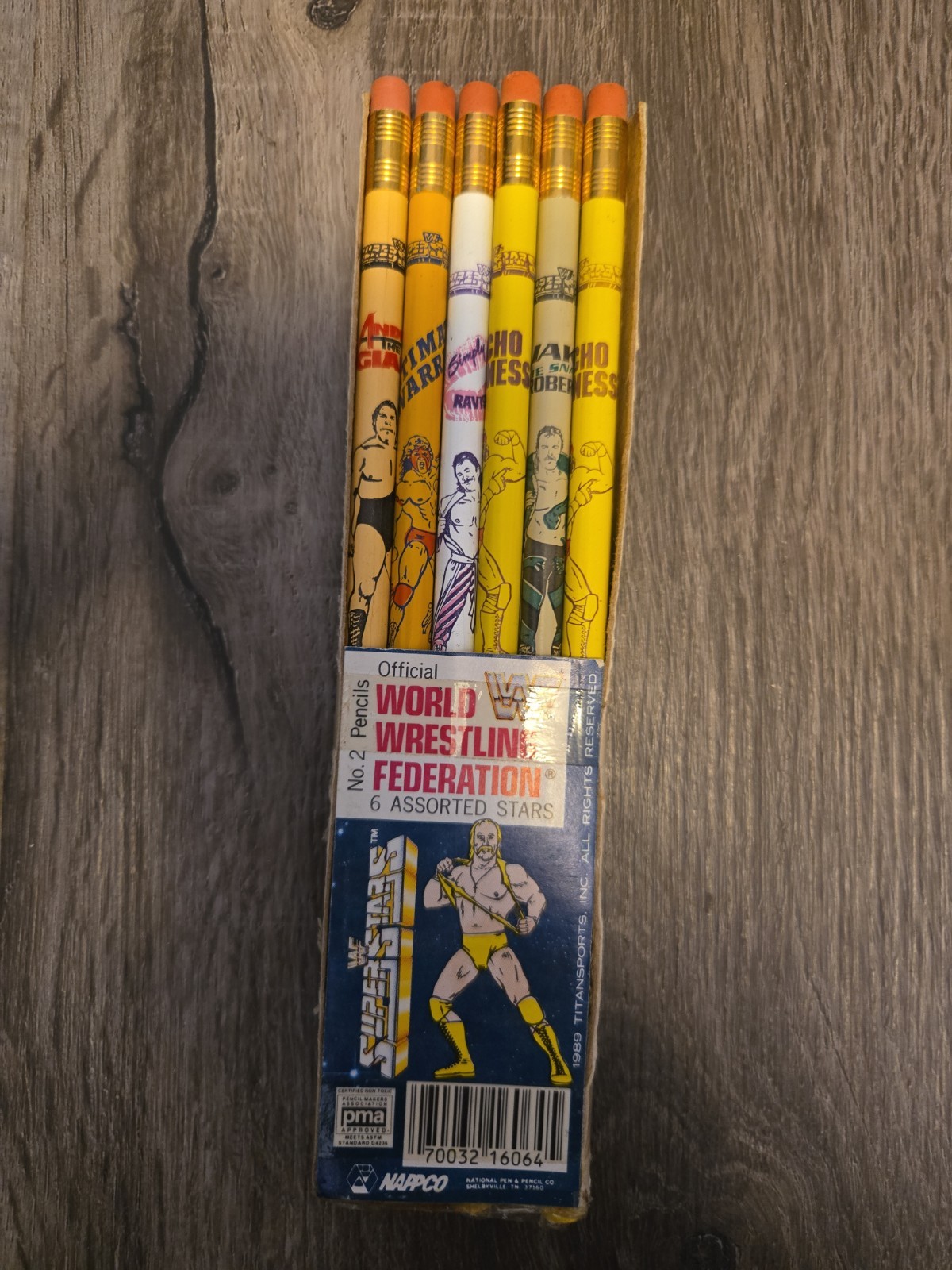 1989 WWF Wrestling Pencils 6 Assorted Stars Randy Savage Jake The Snake Vtg