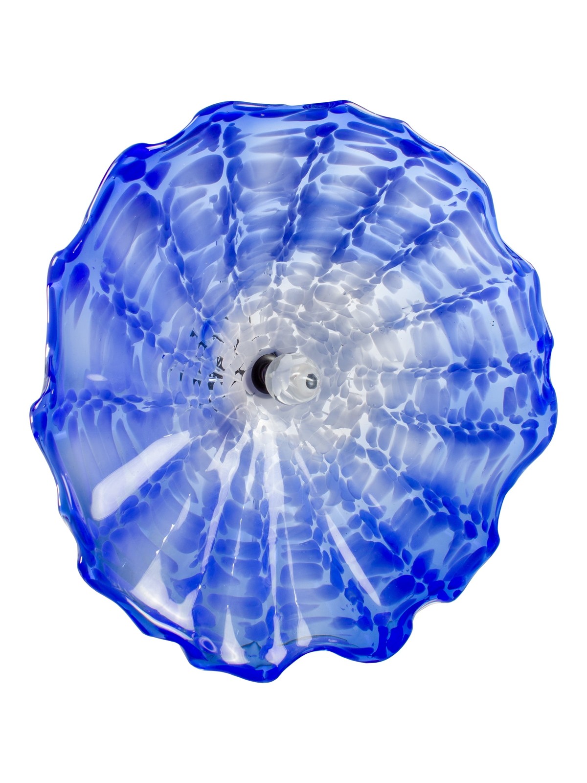 Fiore Hand Blown Art Glass Wall Décor with Floral Finial Centerpiece, Blue