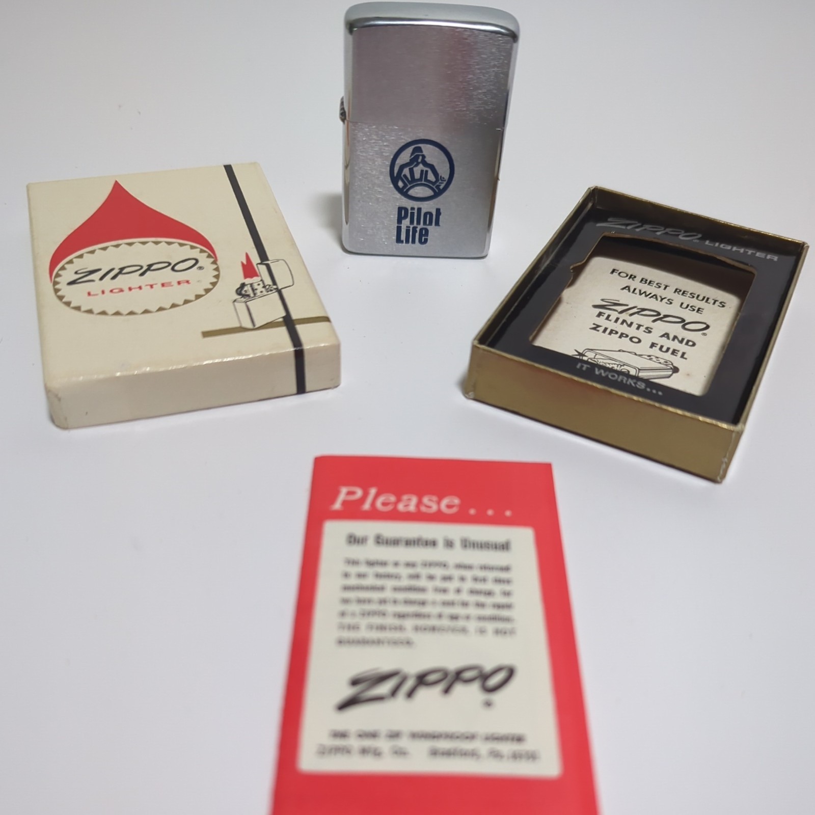 Vintage 1970s Pilot Life Advertising Zippo Lighter With Box
